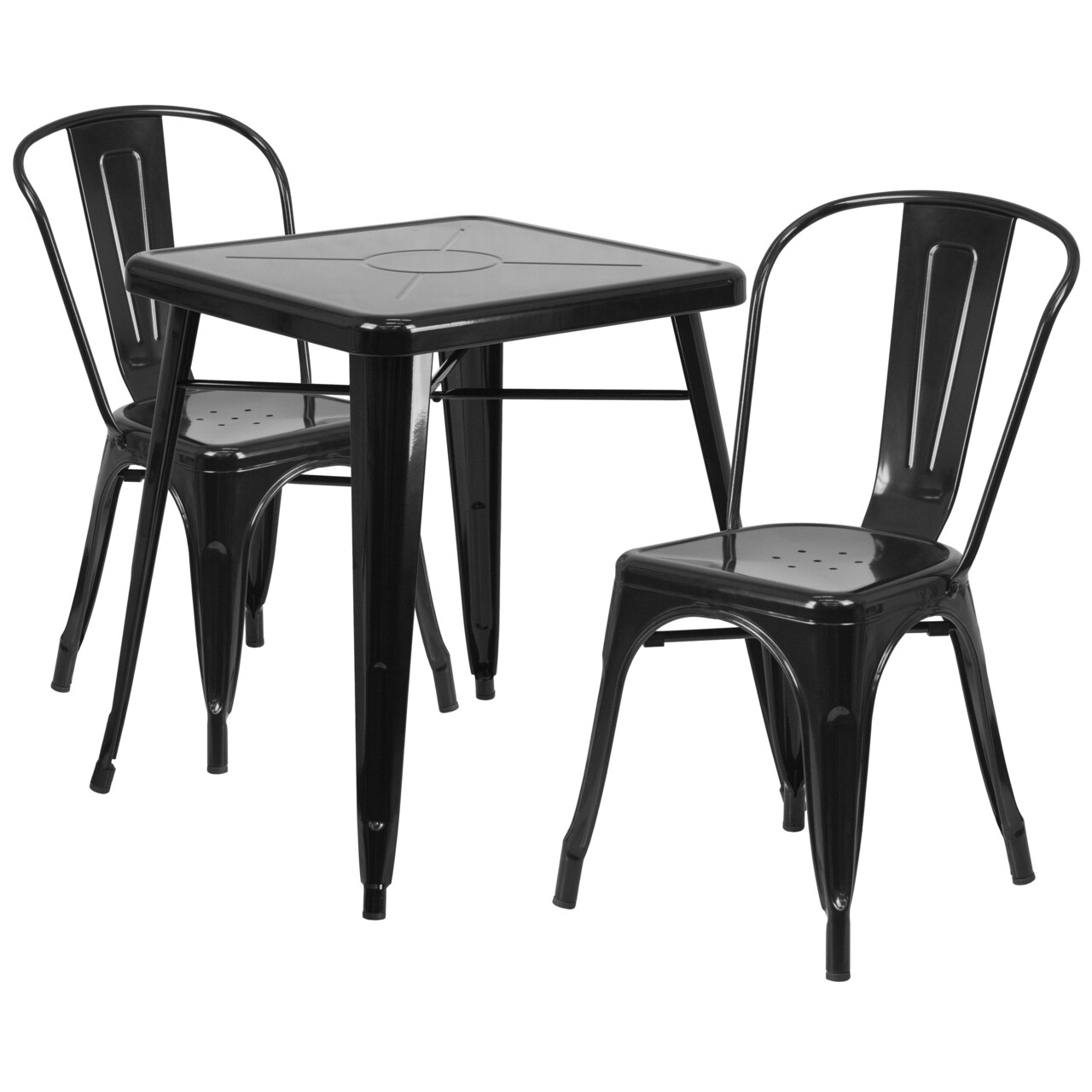 Emma and Oliver Commercial Grade 23.75" Square Metal Indoor-Outdoor Table Set w/ 2 Stack Chairs